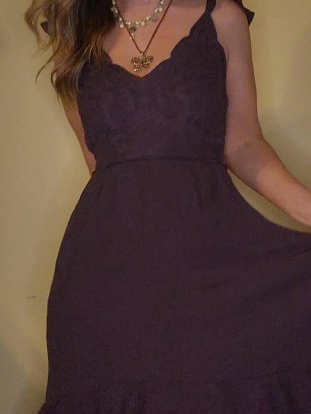 NWOT Shyanne Lace bodice Grape Purple High Low Frill Hem Maxi Dress L - Picture 4 of 4